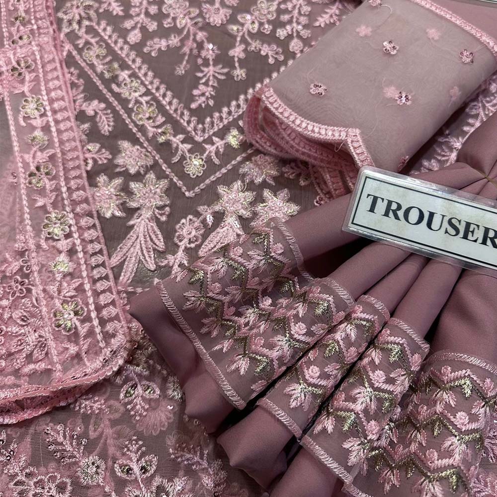 PINK EMBROIDERED CHIFFON SUIT - Image 4