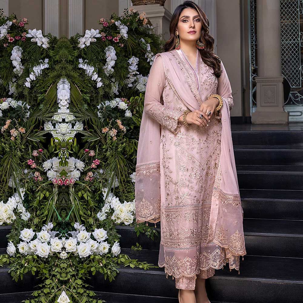 PINK EMBROIDERED CHIFFON SUIT