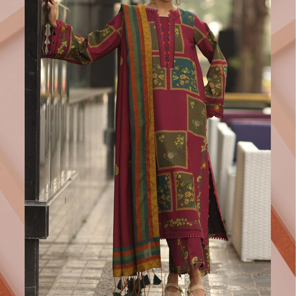 MaroonSoft Slub Karandi Suit